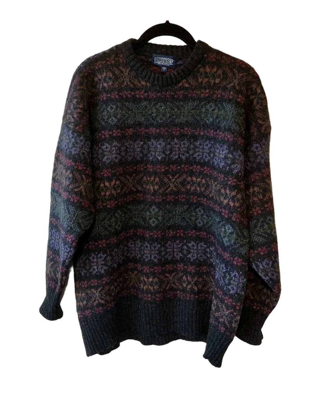 Lands' End Vintage Shetland Wool Fair Isle Sweater XL Made in Scotland - Picture 1 of 8